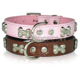 Pink Brown Bones Dog Collar leather Small Medium Large
