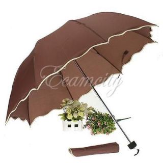   Princess Dome Parasol Sun/Rain Folding Umbrella Lotus Wave Coffee