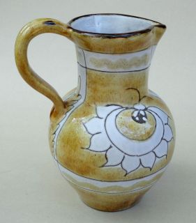 Art Pottery Jug Vallauris Pitcher Signed France Black Clay Sunflower 