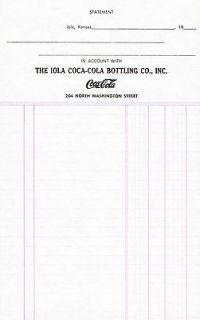 Old statement COCA COLA Bottling Co Iola Kansas unused new old stock n 