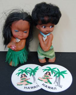 Hula Girl & Boy Dolls Toys and Vintage Hawaii Coasters
