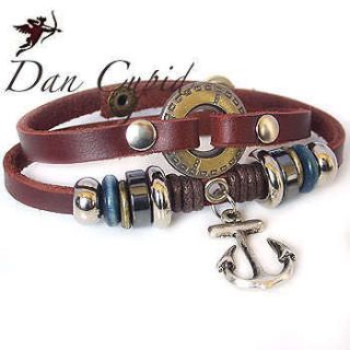 Disc anchor leather ethnic wristband bracelet punk emo handcraft