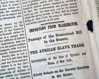 1860 New York City Newspaper AFRICAN SLAVE TRADE American Slavery re 