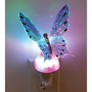Fiber Optic Butterfly LED Color Change Night Light Lamp   Purple