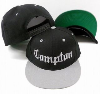 New 2 Tone Black/Grey Compton Flat Bill Snap Back Baseball Cap Hat 