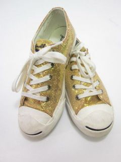 JOHN PURCELL CONVERSE Gold Tone Metallic Sequined Lace Up Low Top 