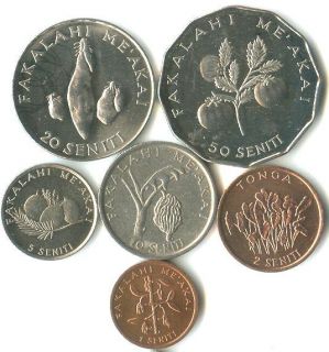Tonga Set of 6 FAO Coins,1,2,5,10​,20,50 Seniti,UNC