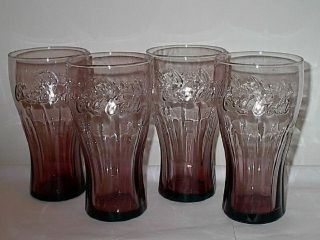   Set of 4 Pink Coca Cola 16oz Contour Glasses Near Mint Condition