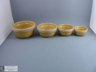 Caramel Banded Yelloware Stoneware Spice Bowls Set 4 nested Bowls NEW