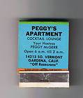 Peggys Apartment Vintage Front Striker Matchbook Duded Up Gardena 