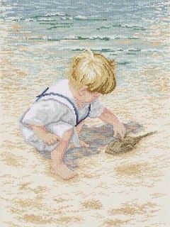 Janlynn   Boy With Horseshoe Crab Counted Cross Stitch Kit # 029 0047