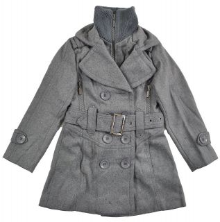 Yoki Girls Charcoal Gray Wool Pea Coat Size 4 5/6 6X $77