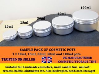 Sample Cosmetic Pots 1 x 10ml 15ml 30ml 50ml 100ml Empty Cream Lip 