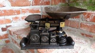 Newly listed Antique English Kitchen Table Scale & Iron Weights Set 