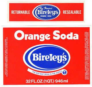   pop bottle label BIRELEYS ORANGE SODA Covina California new old stock