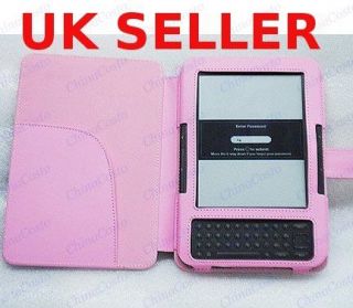PINK PU LEATHER COVER CASE SLEEVE FOR  KINDLE KEYBOARD 3G FREE 