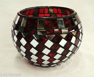   Bowl with Mirrors & Cranberry Color Glass 4 3/4 x 4 1/2