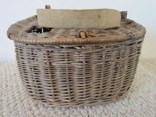   WATER BASKET WEAVE LARGE FISHING CREEL WITH LEATHER & CANVAS STRAP