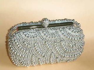Wave Pattern Pearls Beaded Crystals Clasp Cocktail Boxes Evening Bag