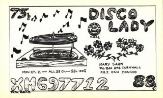   CB radio QSL postcard vinyl LP record player Sark 1970s Cornwall PEI