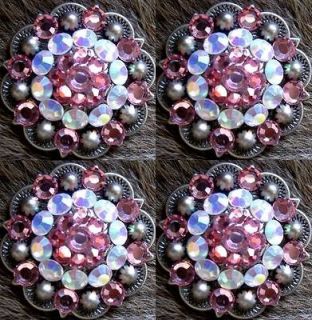 BERRY CRYSTALS BLING CONCHOS HORSE SADDLE HEADSTALL PINK AB TACK C23