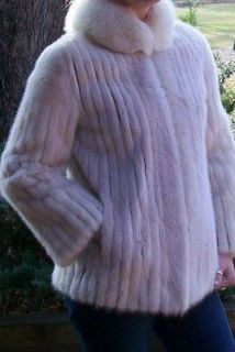   Vintage Ivory White Mink Fur Fox Collar Coat Jacket sz S small