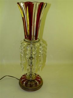Tall Table Lamp Antique Red Cranberry Glass Brass and Marble Pillar 
