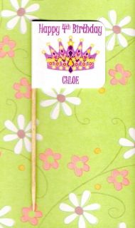 20 PERSONALISED PRINCESS CROWN CUP CAKE FLAG Party Pick Food Topper 