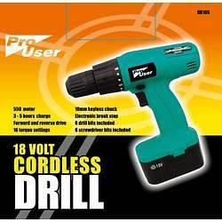 18 VOLT CORDLESS DRILL WITH CLIP HOLDER & ASSORTED DRILL & SCREWDRIVER 