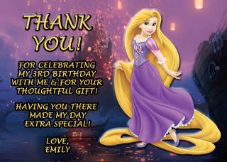   Rapunzel Tangled Personalized Birthday Thank You Card, You Print