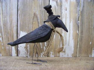 Primitive Painted & Sanded Fabric Dickens Crow With Scarf