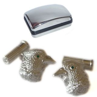Sterling Silver Pheasant Head Cufflinks in Metallic Gift Box