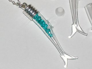 pc. small Glass Mermaid fish tail rice bottle vial charm pendant for 
