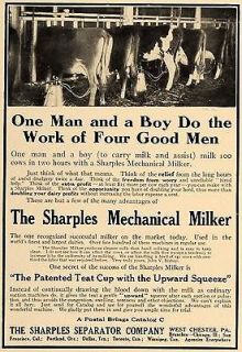 1913 Ad Sharples Mechanical Cow Milker Teat Cup Milking   ORIGINAL 