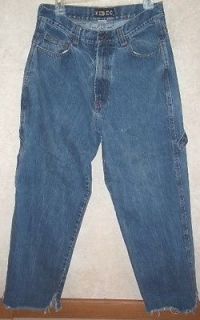 MENS LOOSE CARPENTER STYLE BLUE XEBEC WORK JEANS DISTRESSED RIPPED 