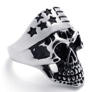 Size 10 Vintage Black Silver Gothic Skull Stainless Steel Mens Ring 