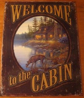 WELCOME TO THE CABIN Deer Lodge Primitive Log Home Rustic Decor Sign 