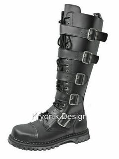 Demonia Riot 20 goth gothic punk biker combat leather knee high boots 