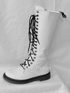 Demonia Disorder 400 goth gothic punk combat white knee high boots 