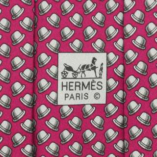   AUTH HERMES MENS SILK TIE RED WHIMSICAL DERBY HATS PATTERN NR NO 5329