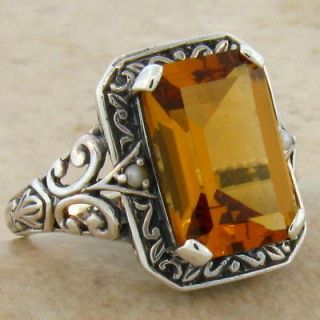 CT. CITRINE ANTIQUE VICTORIAN DESIGN .925 STERLING SILVER RING 