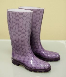 New Authentic GUCCI Edimburg GG Rain Boots SHOES 38G/8.5 Purple