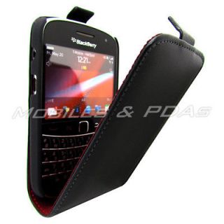 Black Leather Folio Case Pouch w/ Hard Shell for BlackBerry Bold 9900 
