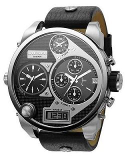 Newly listed New Diesel Oversize SBA 4 Time Leather Black Chronograph 