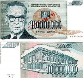 Yugoslavia 10000000 Dinara 1993 P 122s UNC SPECIMEN