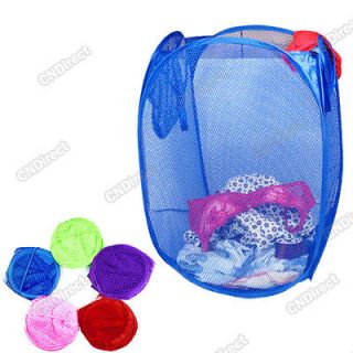Random Color Collapsible Laundry Hamper Clothes Basket Mesh Elastic 