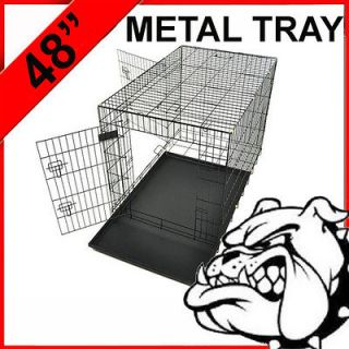   Large Foldable Black 48 2 Door Dog Cage Crate Kennel with Metal Tray