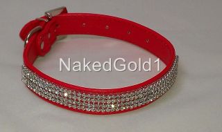 New Red Diamante Dog Collar Rhinestone Leather Bling