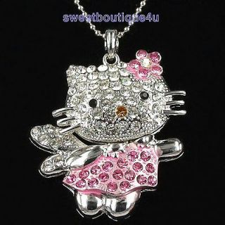 LOTS Fashion lovely and beautiful pink Rhinestone HelloKitty necklace 