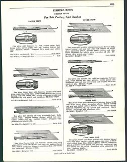 1938 AD South Bend Bait Casting Split Bamboo Fishing Rods Cross Double 